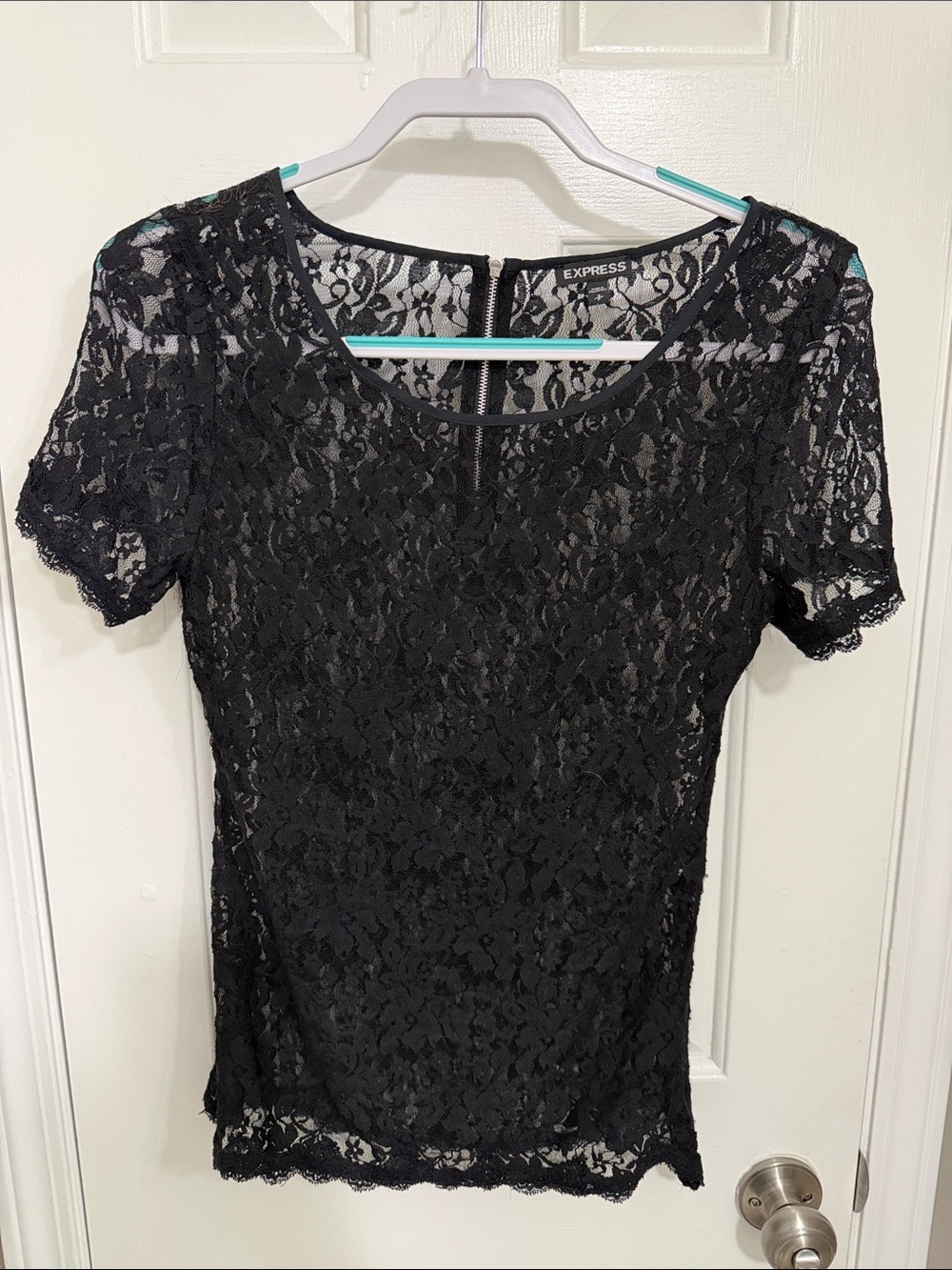 Express Black Floral Lace Short Sleeve Top